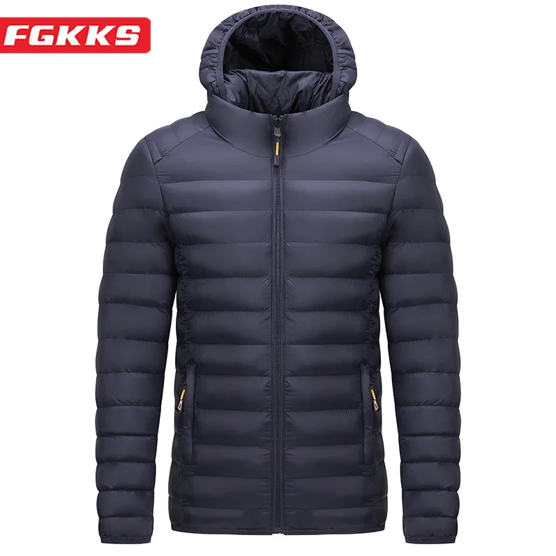 

FGKKS 2023 Casual Parka For Men Trend Hooded Slim Warm Coat High Quality Fashion Design Hot Street Wear Parka For Men