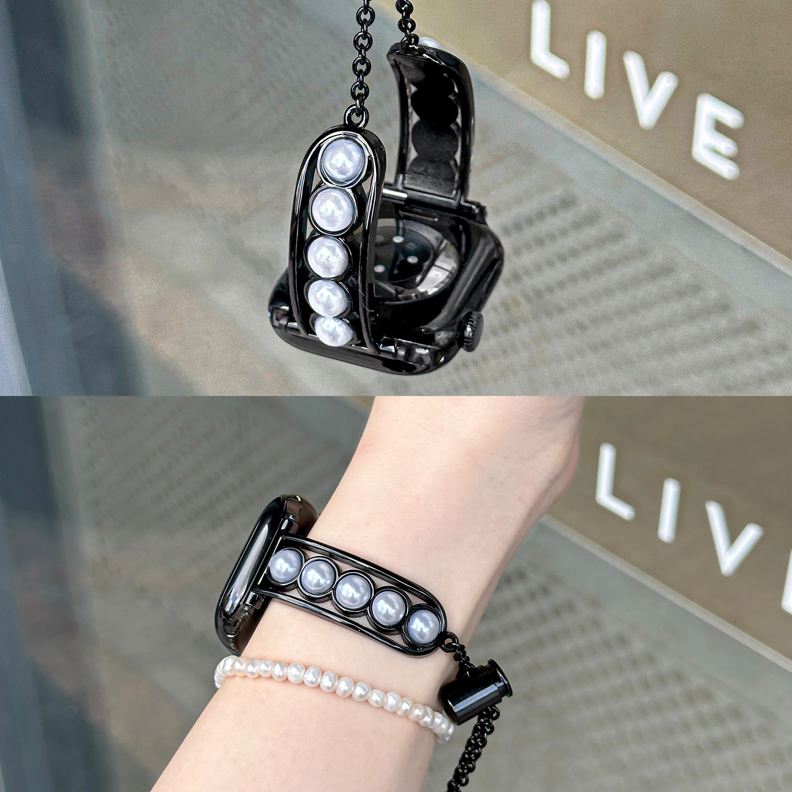 รูปสินค้า สายนาฬิกาไข่มุกประดับ Apple Watch สวยสง่าสำหรับผู้หญิง