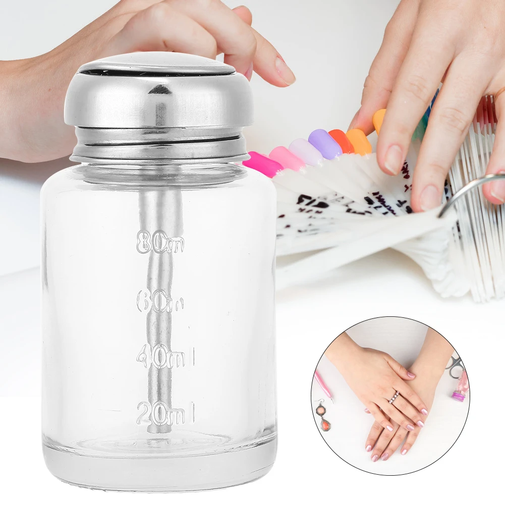 

80ML Empty Pump Professional Glass Nail Art Remover Dispenser Polish Remover Empty Container Manicure Accessory Acetone Bottles