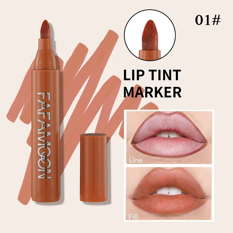Lip Dye Pen Matte Marker Lipstick Lipliner Cosmetic Hydrating Waterproof Long Lasting Lipstick Lip Liner Contour Pen Makeup Tool