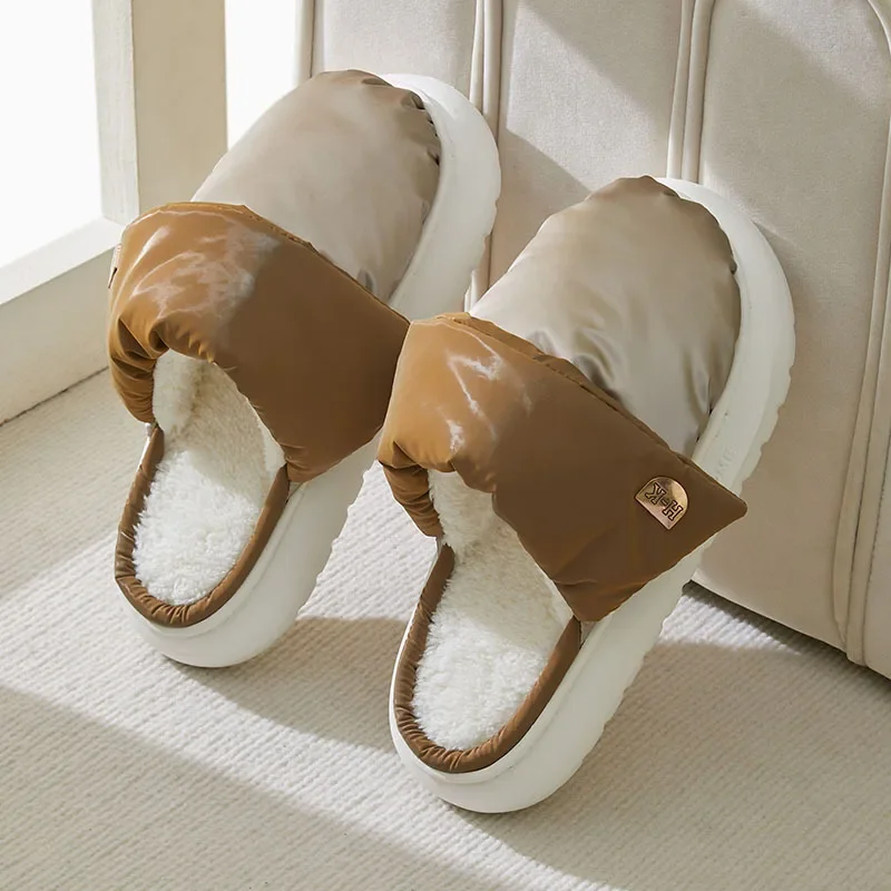 Women Home Slippers Winter Warm Plush  Anti Skid Indoor House Slide Waterproof Down Cute Cartoon Floor Furry Couple Cotton Shoes