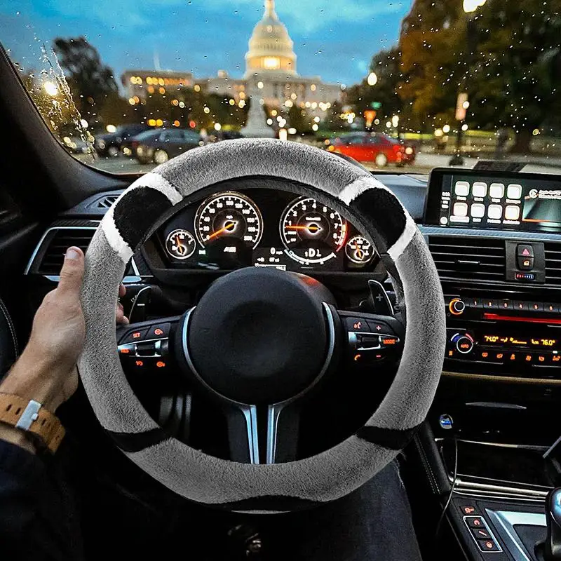 

Plush Steering Wheel Cover Warm Bear Cartoon Cute Steering Cover Protective Steering Wheel Sleeve Car Interior Accessories