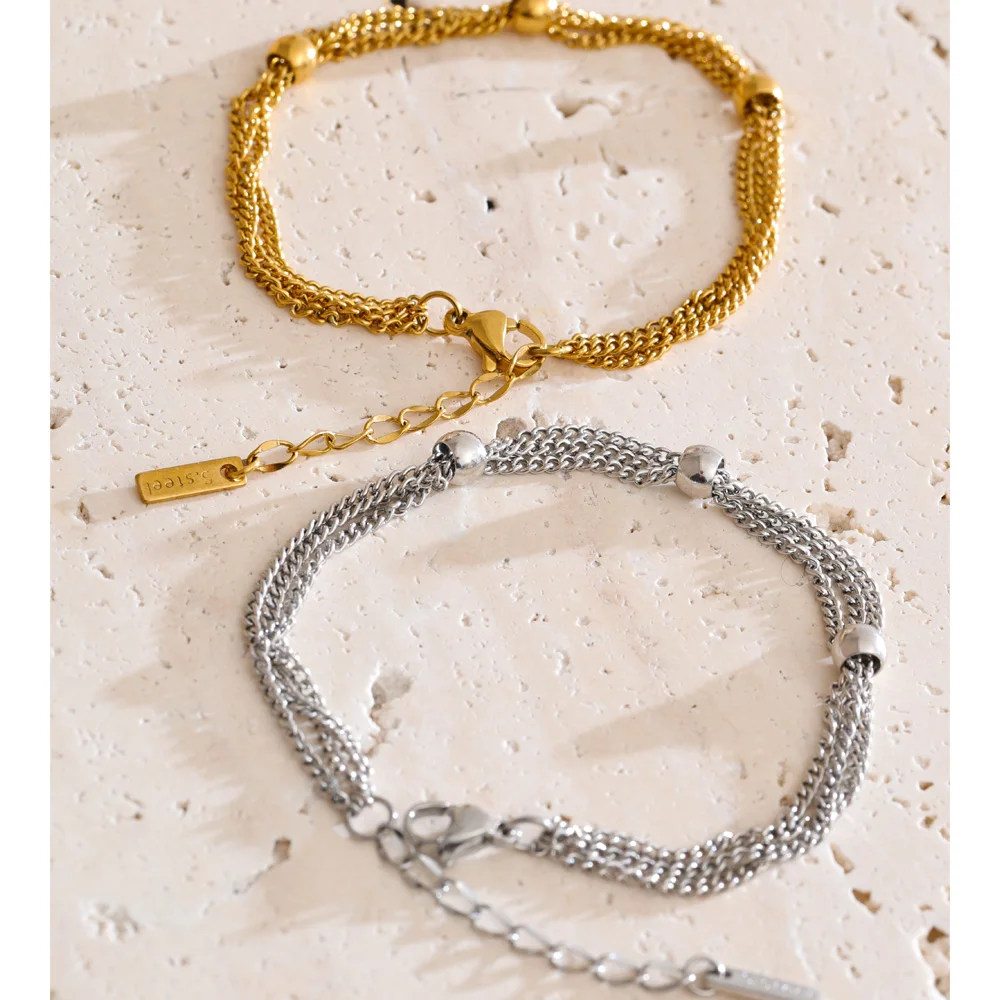 Yhpup Stainless Steel Stacking Chain Necklace and Bracelet Set 16K PVD Plated