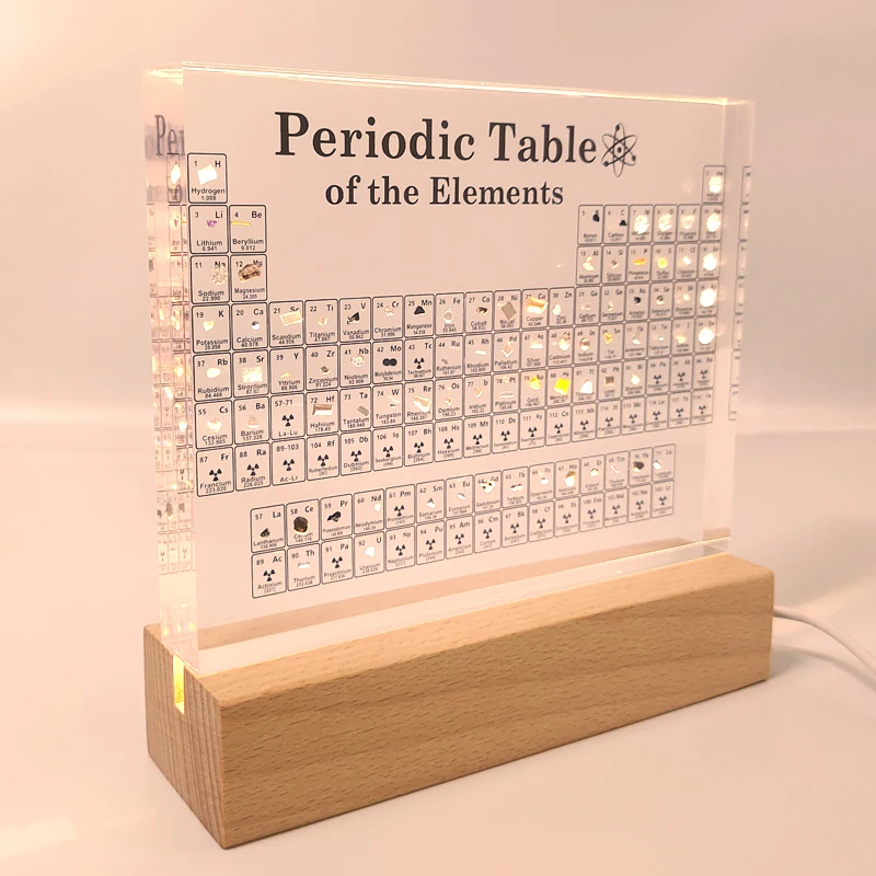 Mendeleev Acrylic Periodic Table with Real Elements Teaching Display Chemical Home Decor Light Base Christmas Gifts Decoration