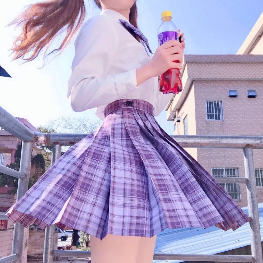 

[Grape soda set] Lala sauce jk uniform plaid skirt Japanese plaid skirt soft girl purple pleated skirt female