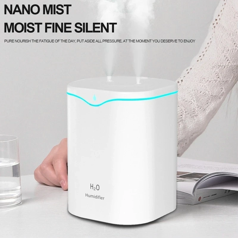 

2L Air Humidifier Double Nozzle With Light Ultrasonic USB Humidifiers For Personal Travel Office Home Bedroom Car Babyroom