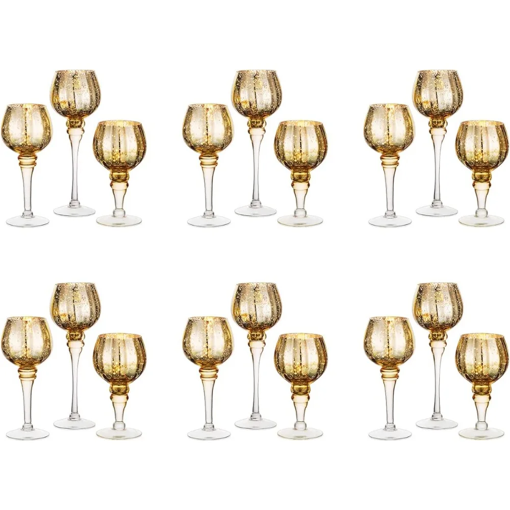 

Gold Candle Holders Votive Candle Holder 6 Sets (18 Pcs) Glass Tealight Holder Tall Candle Holder Table Home Decorative Candles