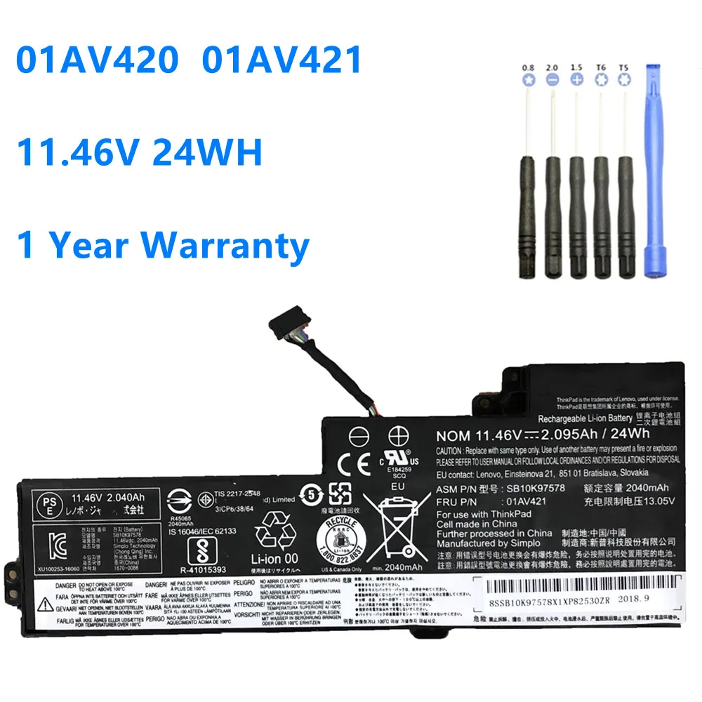 

Internal Battery 01AV420 11.4V 24WH For Lenovo ThinkPad T470 T480 A475 A485 TP25 01AV419 01AV421 01AV489 SB10K97576 SB10K97578