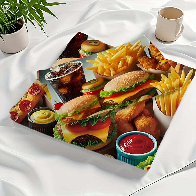 3pcs Bedding Set with Hamburger And Fried Chicken Fast Food Pattern Print, Including a Quilt Cover And Two Pillowcases
