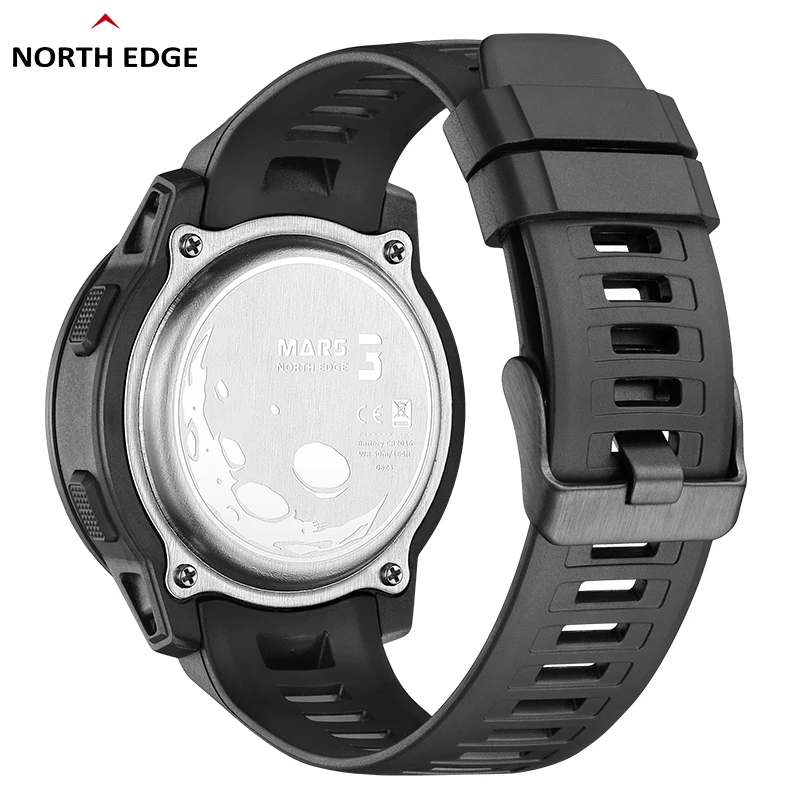 NORTH EDGE Mars 3 남성용 밀리터리 워치, 디지털 탄소 섬유 케이스, 방수 50M 스포츠 시계, 세계 시간 LED 손목시계