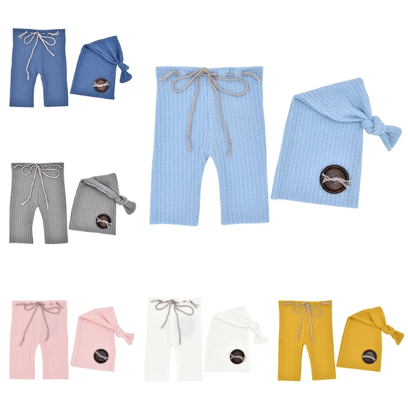 

Infants Photo Knit Clothing Fotografia Outfits Knitted Hat Trousers Set