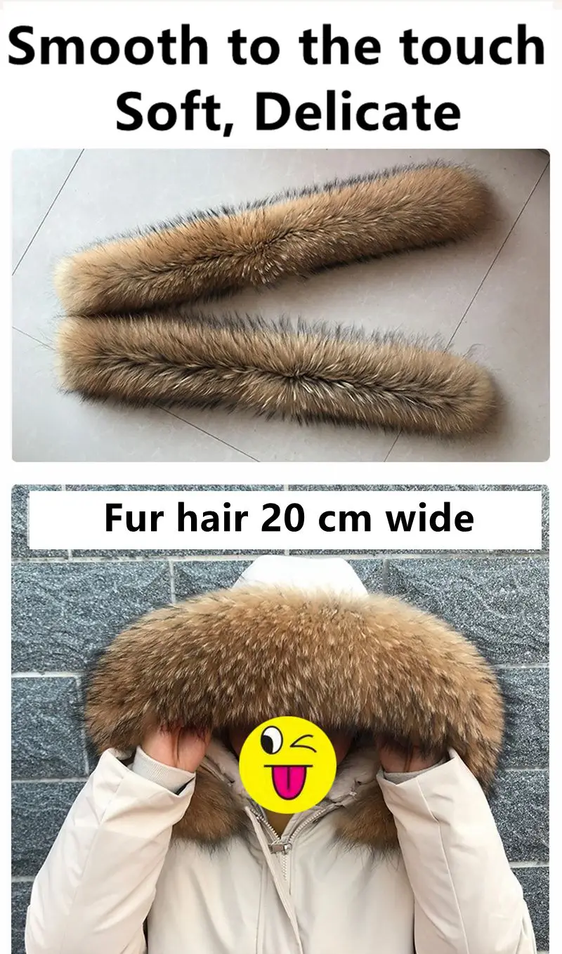 Real fur collar for Parkas coat raccoon fur trim collar for hood men's scarves