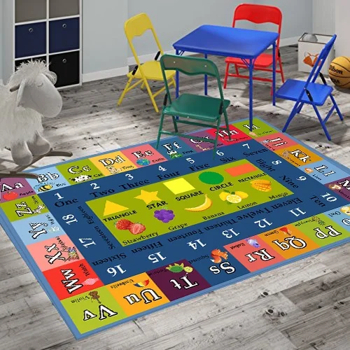 Alphabet Numbers and Shapes Educational Area Rug Anti-slip Backing Rectangle Baby Crawling Mat  Kids Room Playroom Carpet 2