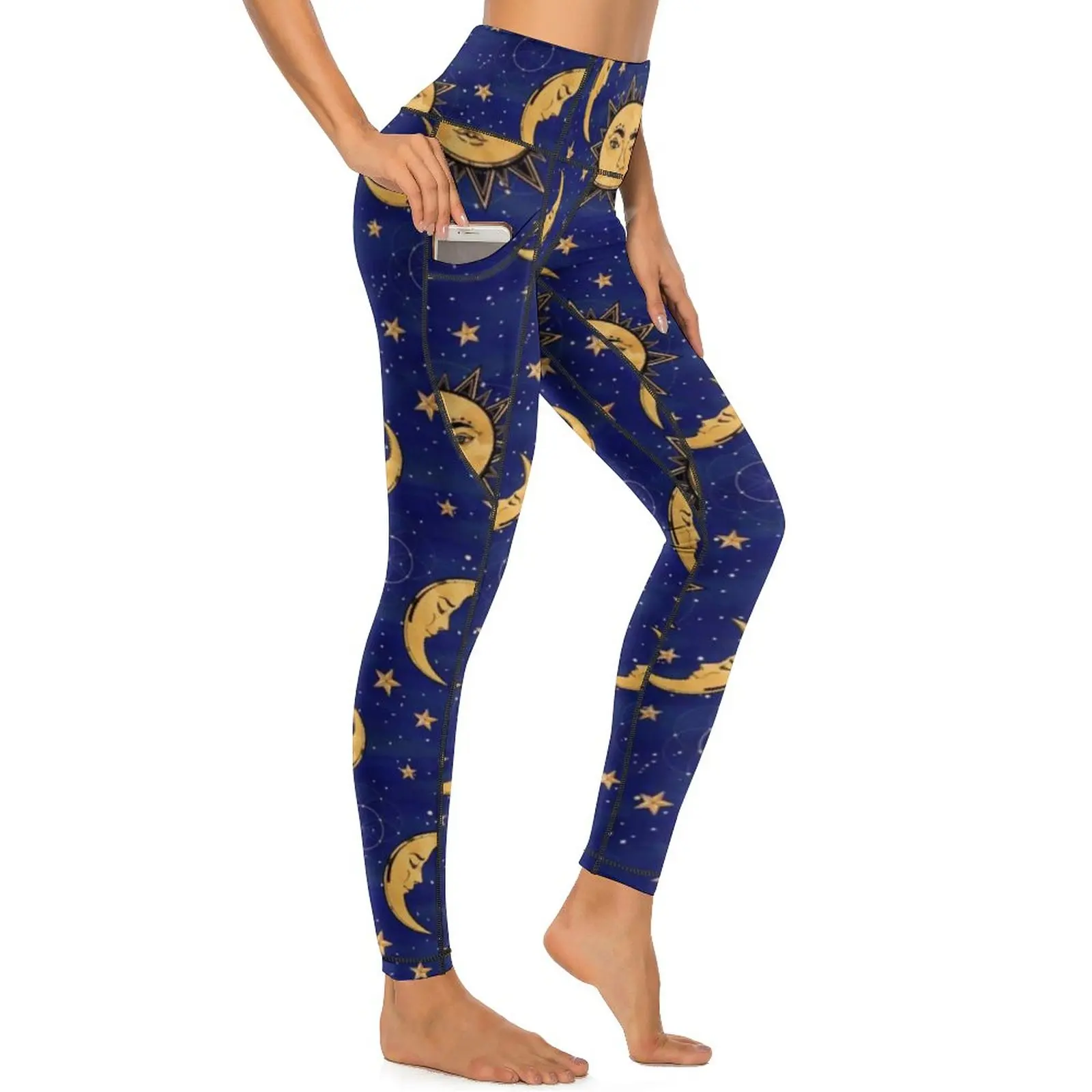 

Vintage Sun Yoga Pants Sexy Moon And Stars Celestial Graphic Leggings High Waist Fitness Running Leggins Women Aesthetic