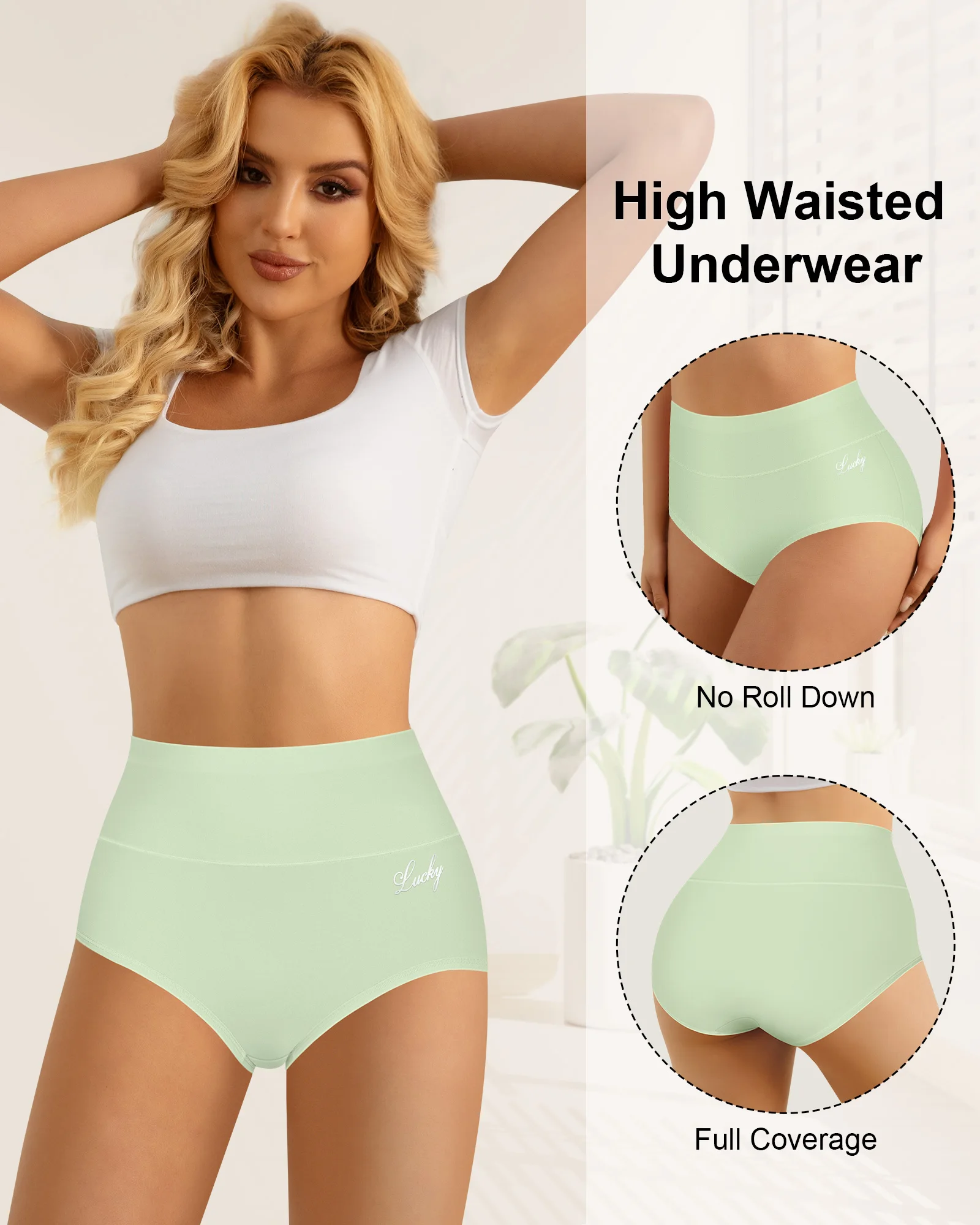 MEIYATING Women's High Waisted Underwear Tummy Control Stretch Soft Comfy Breathable Nylon Full Coverage Panties Briefs 4 Pack 2