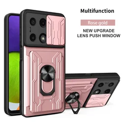 Card Slot Camera Protect Case with Armor Hybrid Ring Cover for Redmi Note10 4G (Rose Gold)