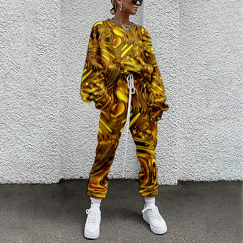 

Женский спортивный костюм из 2 предметов, свитшот с цветным принтом и прямые спортивные штаны, подходящий комплект, Спортивная уличная одежда для фитнеса, 6XL