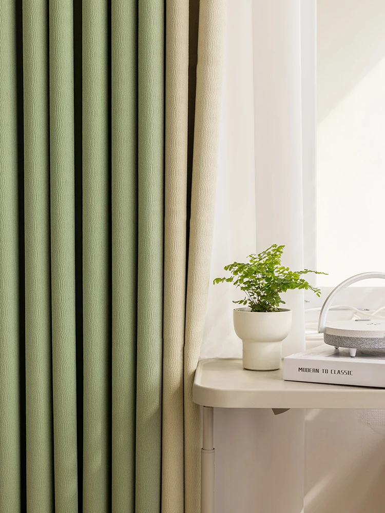 Sala de estar plissada Blackout Curtain, Monocromático, Luxury Bedroom Curtain, Sala de estar, Verde, Espessado