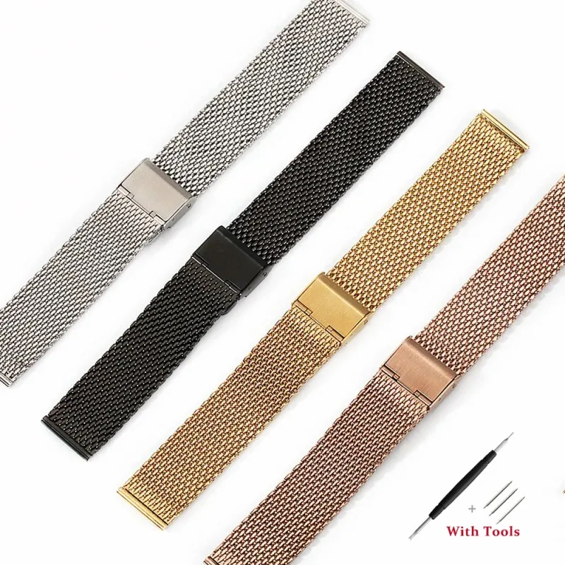 Premium Stainless Steel Milanese Mesh Watch Strap with Adjustment Tool