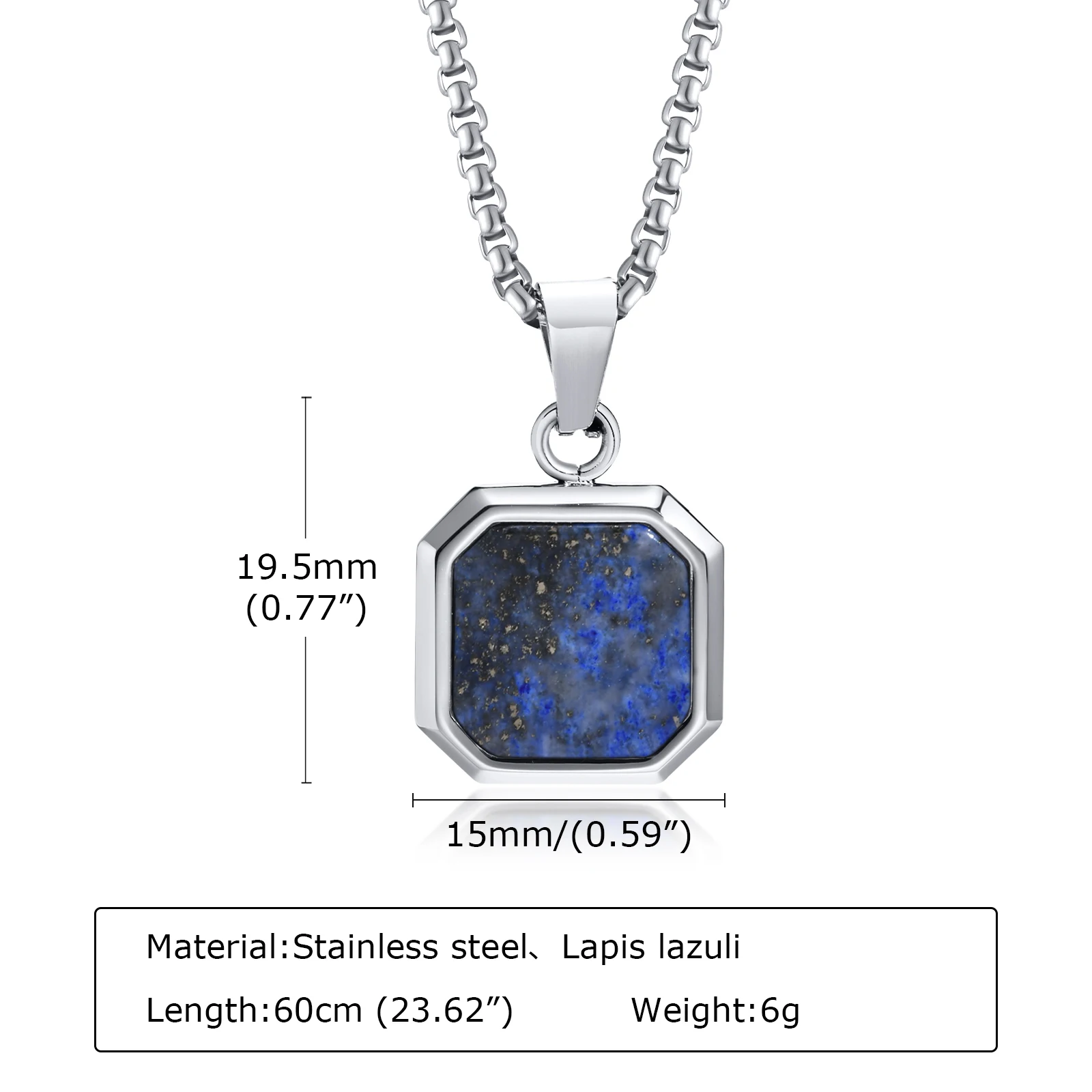 Vnox 15mm Square Pendant Necklace for Men, Gemetric Enamel Lapis