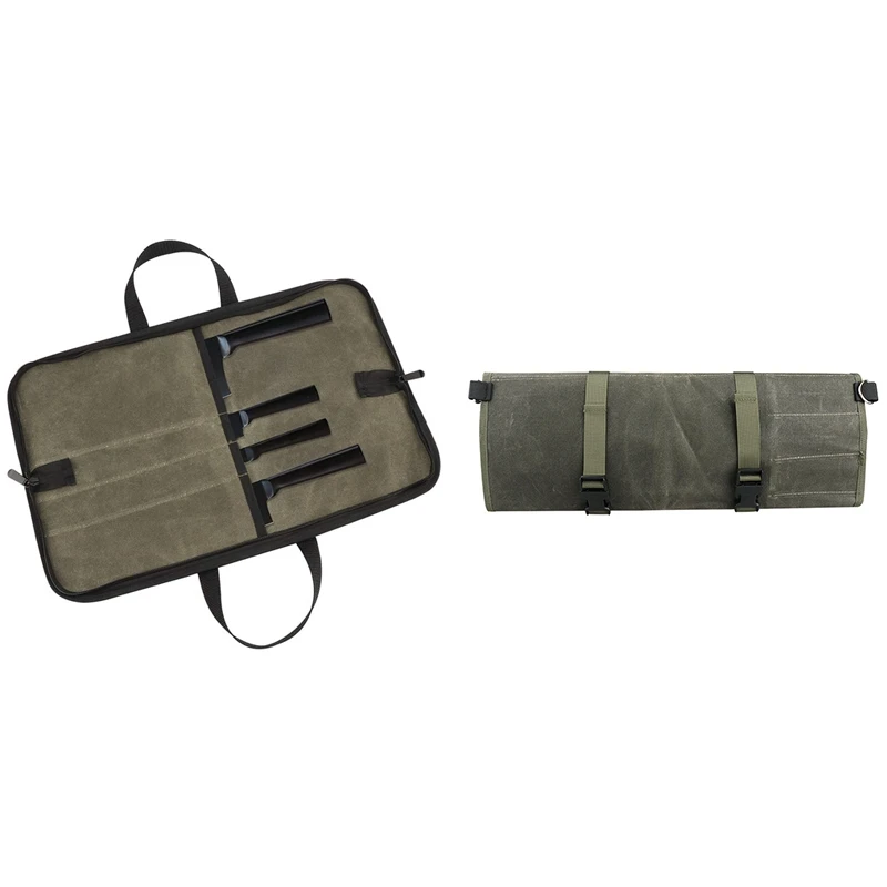 

LUDA Knife Bag(4 Slots), Chef Knife Case Waxed Canvas Roll Storage Knife Carrying Pouch For Men