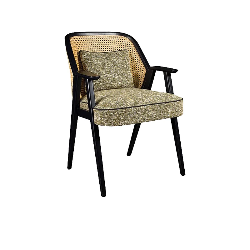

PQF Solid Wood Rattan Dining Chair Hotel Restaurant Leisure Armchair Rattan Chair
