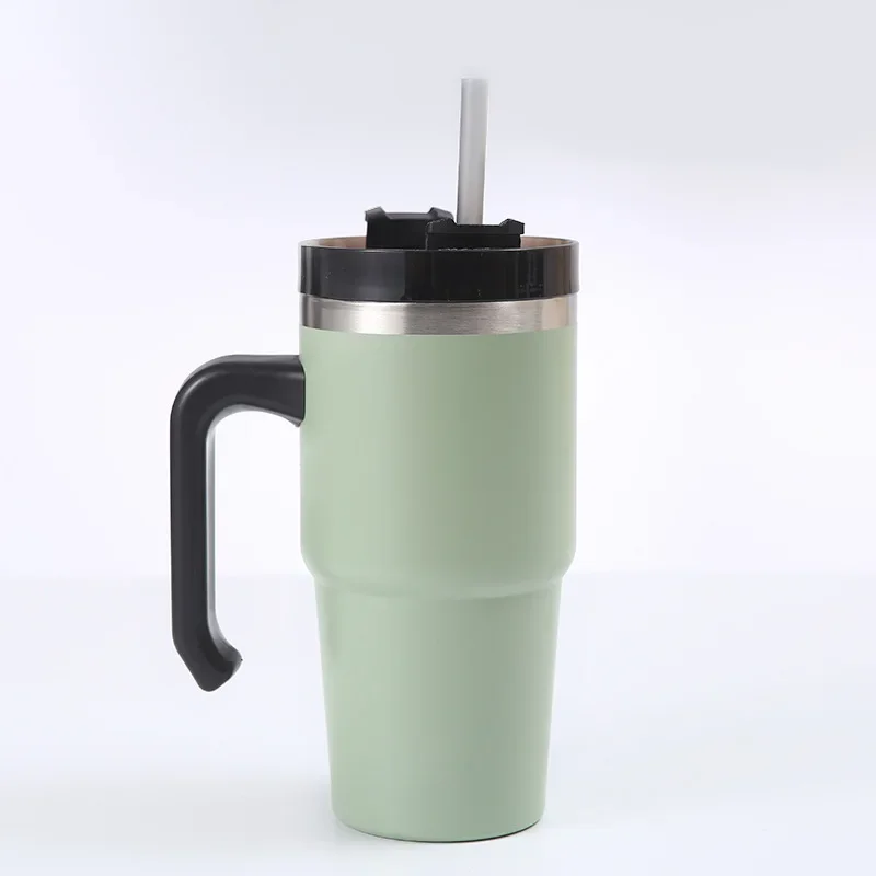 Tumbler with Handle Lid, Straw, Stainless Steel Water Bottle, Vacuum Thermos Cup, Travel Car Coffee Mug, 20oz