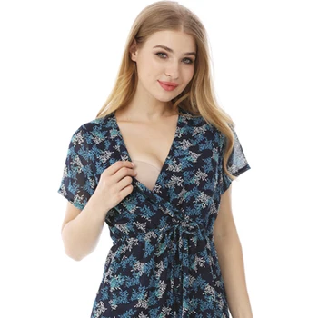 Loose Maternity Clothes Dress Breastfeeding Dress Summer Chiffon Nursing Dresses Clothes for Pregnant Women Adjustable Waist