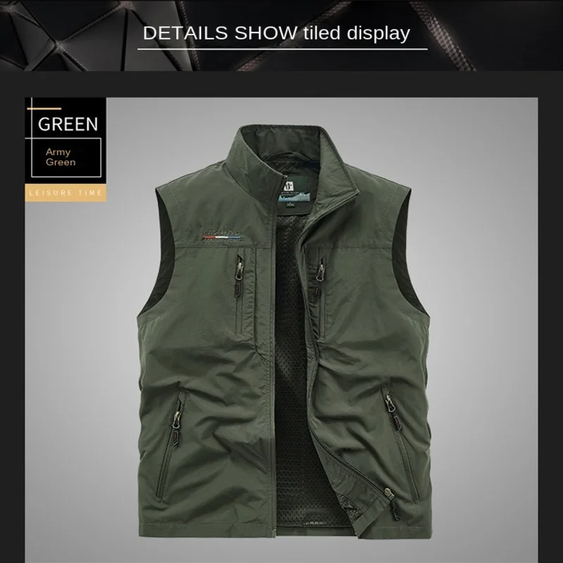 MAN VEST 남성용 민소매 재킷, 낚시 의류, 작업, 여름 사냥, 바이커, 오토바이, 무료 배송 코트, 메쉬 지퍼