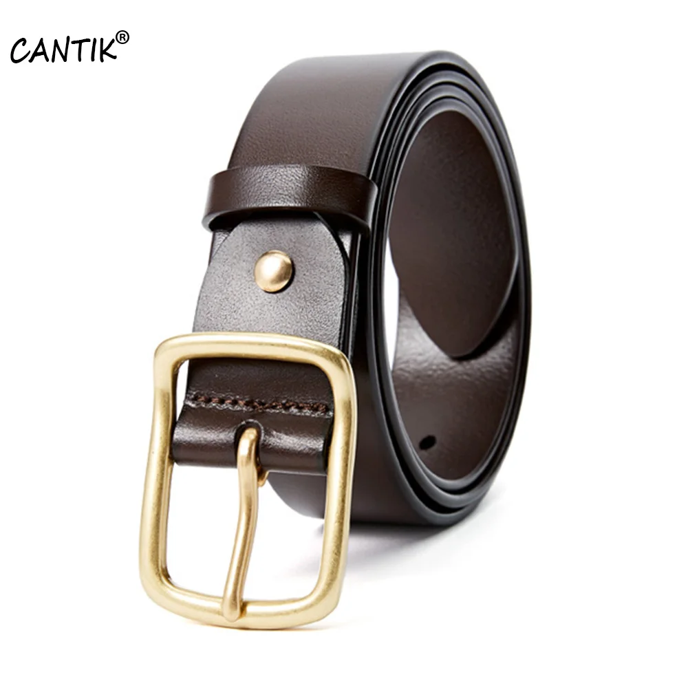 CANTIK New Design Brass Buckle Male Mens Top Quality Pure 100% Cow Genuine Leather Belts 10 Year Used 130 Jeans Accessories