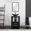 Modern 24" Black Bathroom Vanity Sink Combo with Blue Boat Glass Vessel Sink & Water Save Faucet & Storage Space & Easy Assembly 3