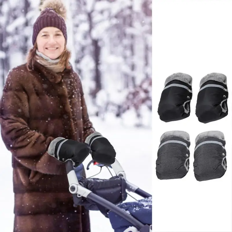 Baby Stroller Gloves Reflective Extended Warm Muff Stroller Handmuff Baby Pushchair Clutch Cart Muff Glove Stroller Accessories windproof newborn baby pushchair gloves baby stroller accessories universal winter warm fur fleece pram gloves hand cover