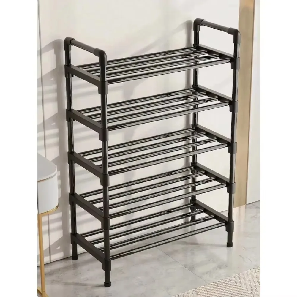 1pc Minimalist Black Metal Shoe Rack 23 Inches Wide Space Saving Sturdy Dust Proof Fashionable Shoe Storage Furniture