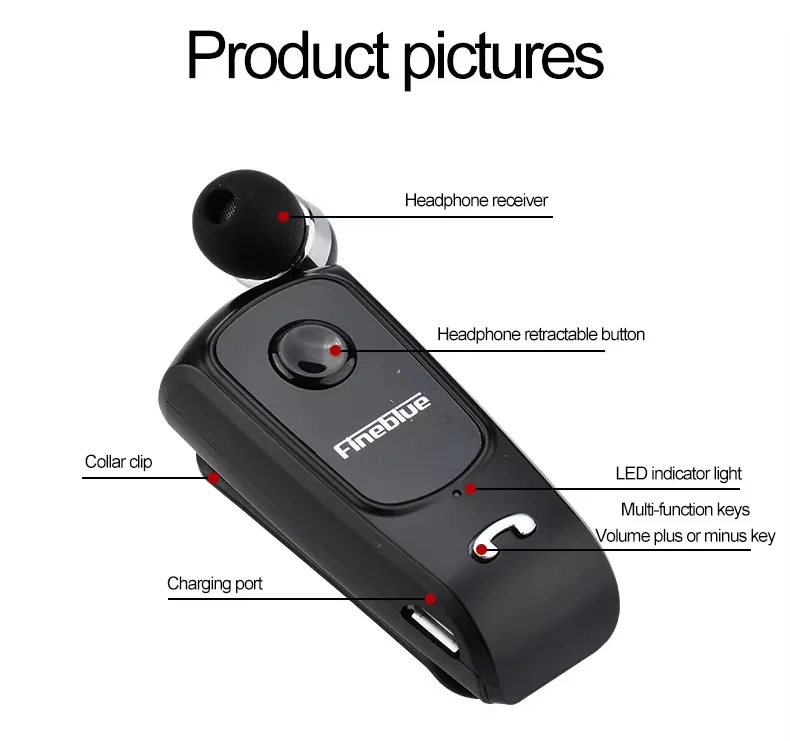 Fineblue F920 pro Collar Bluetooth Earphone Wireless Headphone In the Lotus Clip on Handsfree Headset ears with removable wire 6