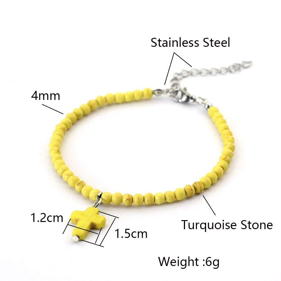 Natural Red White Blue Howlite Stone Anklet Adjustable Beach Surfing