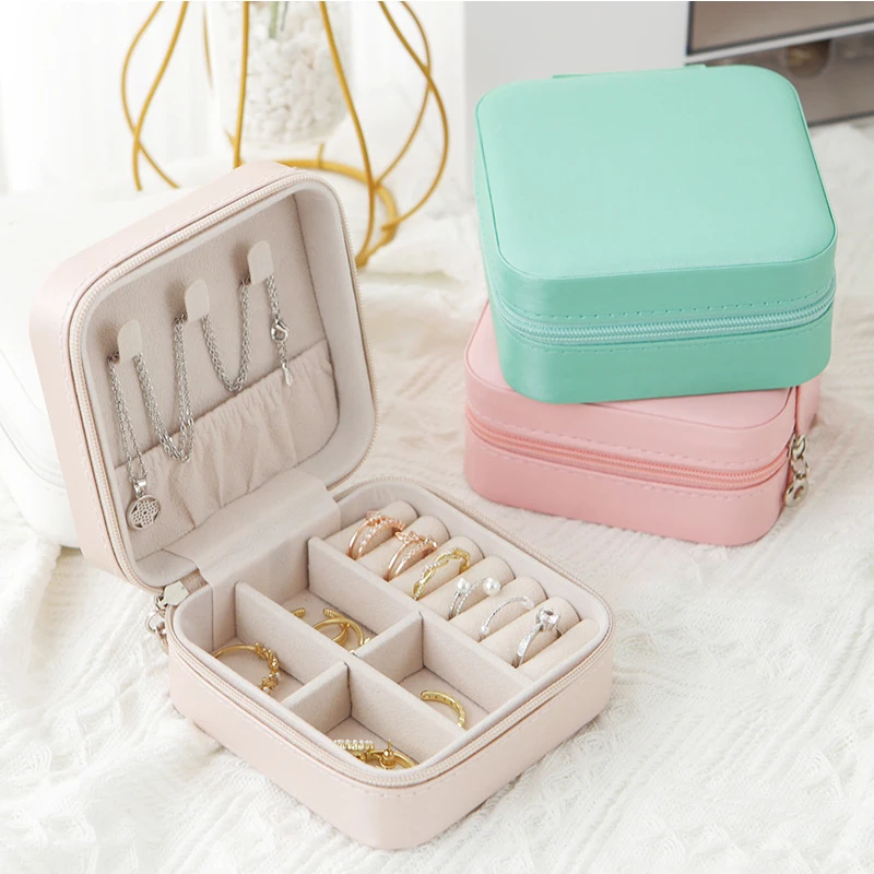 

New Jewelry Organizer Display Travel Jewelry Case Boxes Portable Locket Necklace Jewelry Box Leather Storage Earring Ring Holder