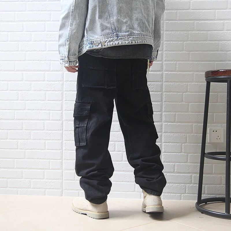 

New Fashion Denim Cargo Pants Men Straight Trousers Loose Baggy Streetwear Hiphop Harem Jeans Tactical Pants Clothing