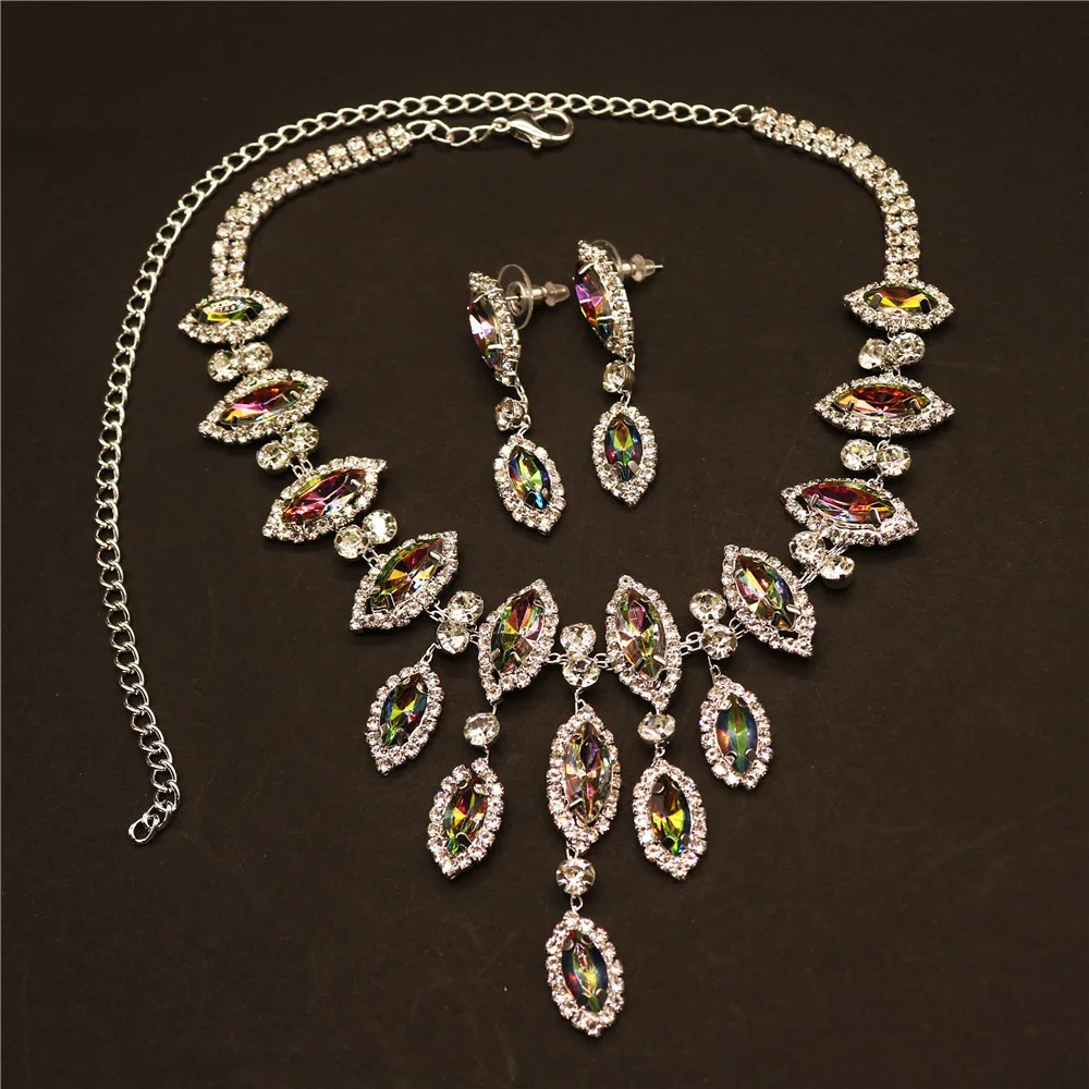 여성을위한 크리스탈 목걸이 목걸이 Choker Collares Para mujer goth цепочка на шею женская 쥬얼리 드롭 목걸이 귀걸이 세트