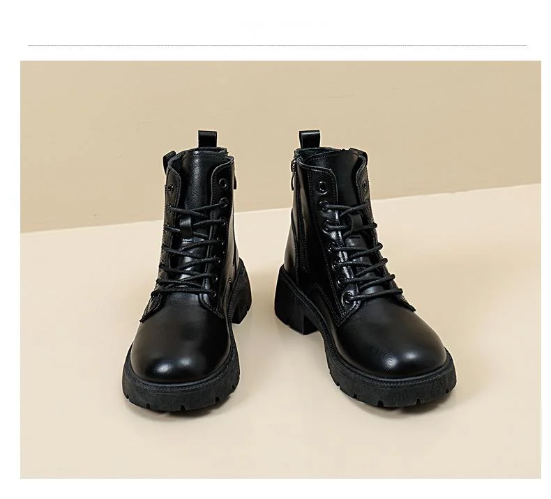 2023 Syksyn uusi brittiläinen paksupohjainen naisten opiskelija lyhytsaappaat sivussa vetoketjullinen moottoripyörän saappaat_voghion.com