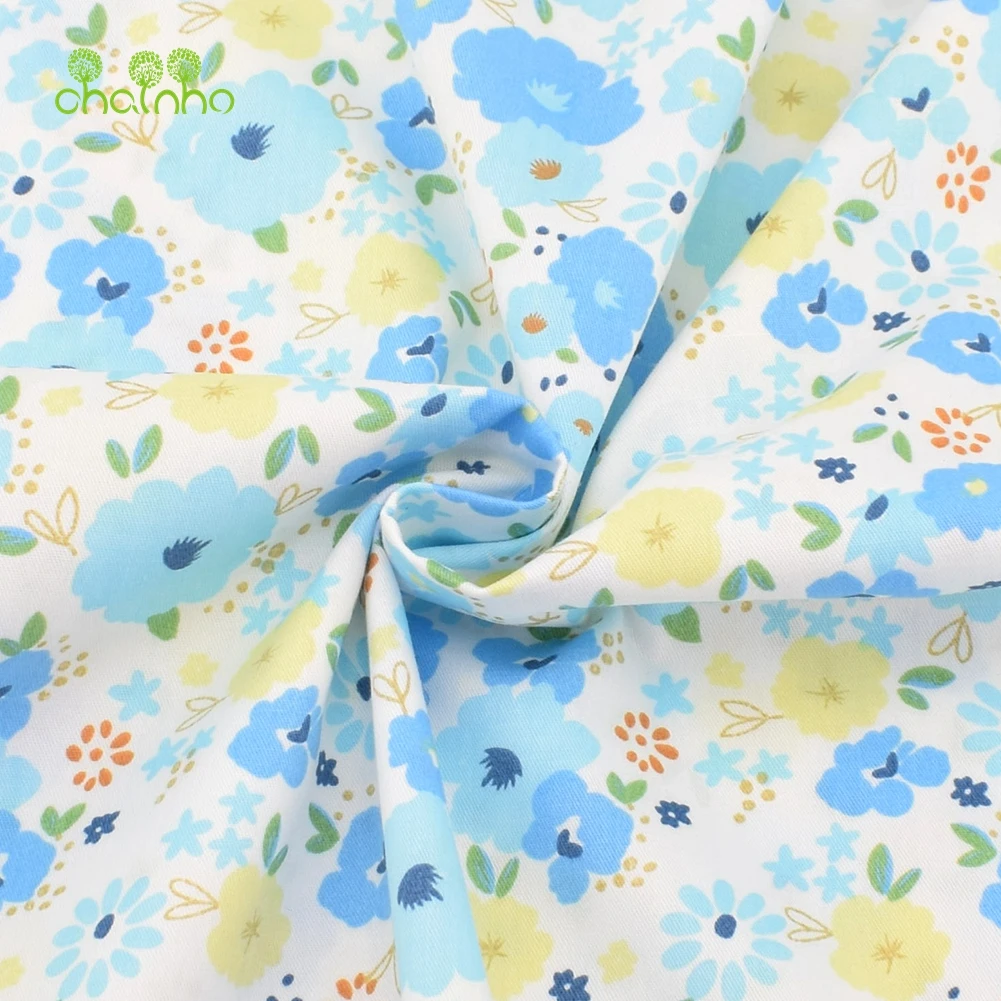 Chainho,Printed Twill Weave Cotton Fabric,Patchwork Cloth,DIY Sewing Quilting Material,Blue Floral Series,2 Specification,CC190