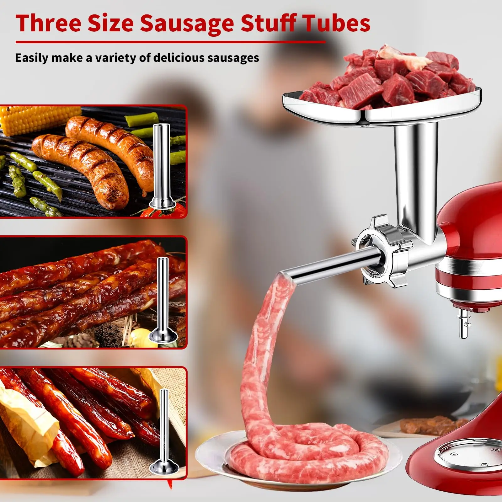 Meat Grinder for KitchenAid Stand Mixer Slicer Shredder Attachments Fit for KitchenAid Attachement Food Grinder with Tubes Set