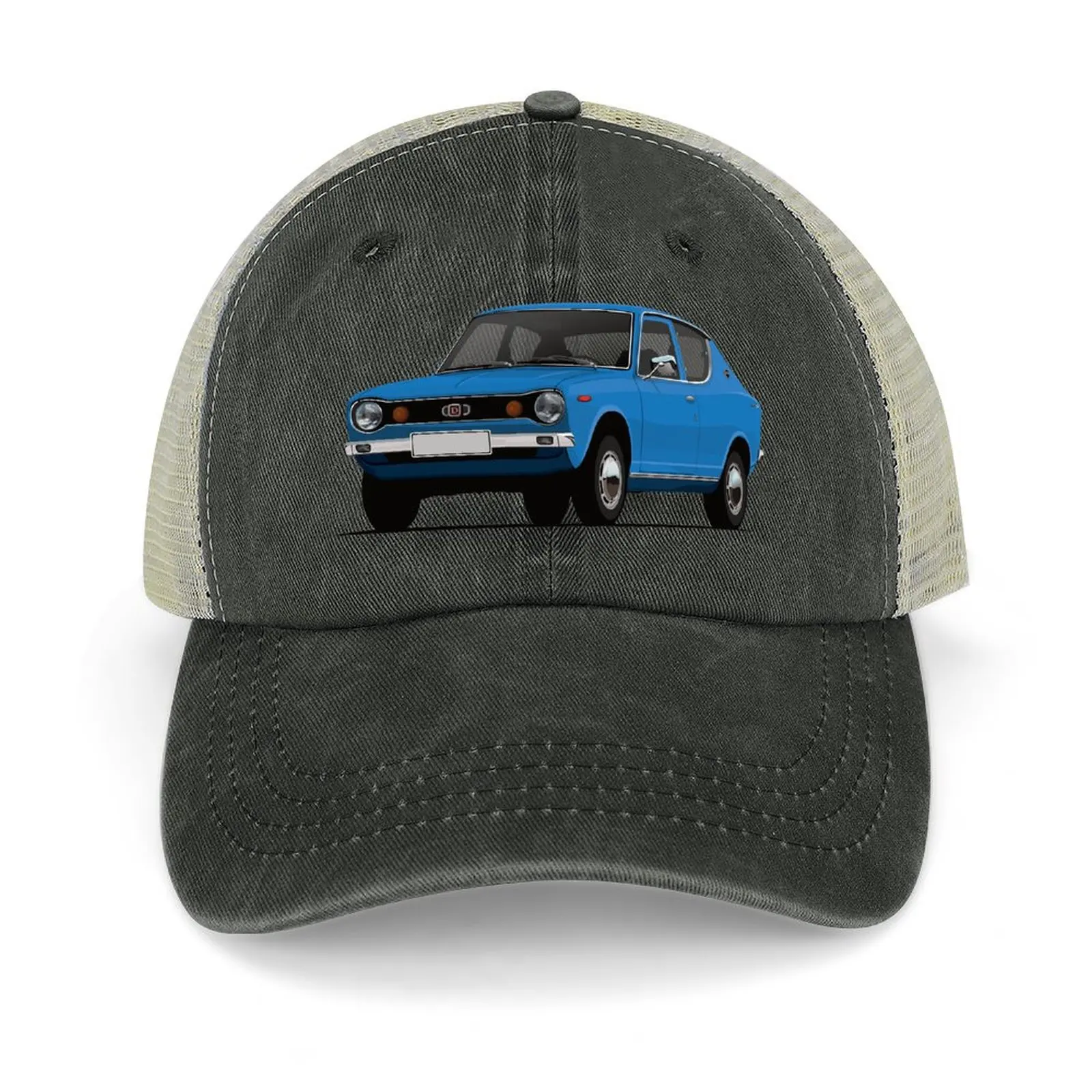 

Datsun 100A - 1000 - Cherry, blue illustration Cowboy Hat New In Hat custom Hat hiking Trucker Sun Hats For Women Men's