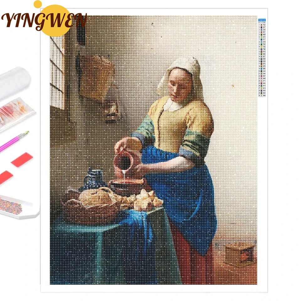 Diy 5D Diamant Schilderij De Melkmeisje Volledige Diamond Mozaïek Borduurpakketten Johannes Vermeer Schilderij Woondecoratie Ambachten