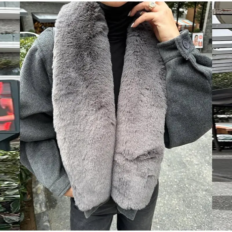 Damen-Mäntel aus Kunstfell, Vintage-Stil, Revers, Puffer, verdickt, volle Ärmel, Pelzjacken für Damen, 2022, modischer Damen-Wintermantel, Oberbekleidung – Detail 14