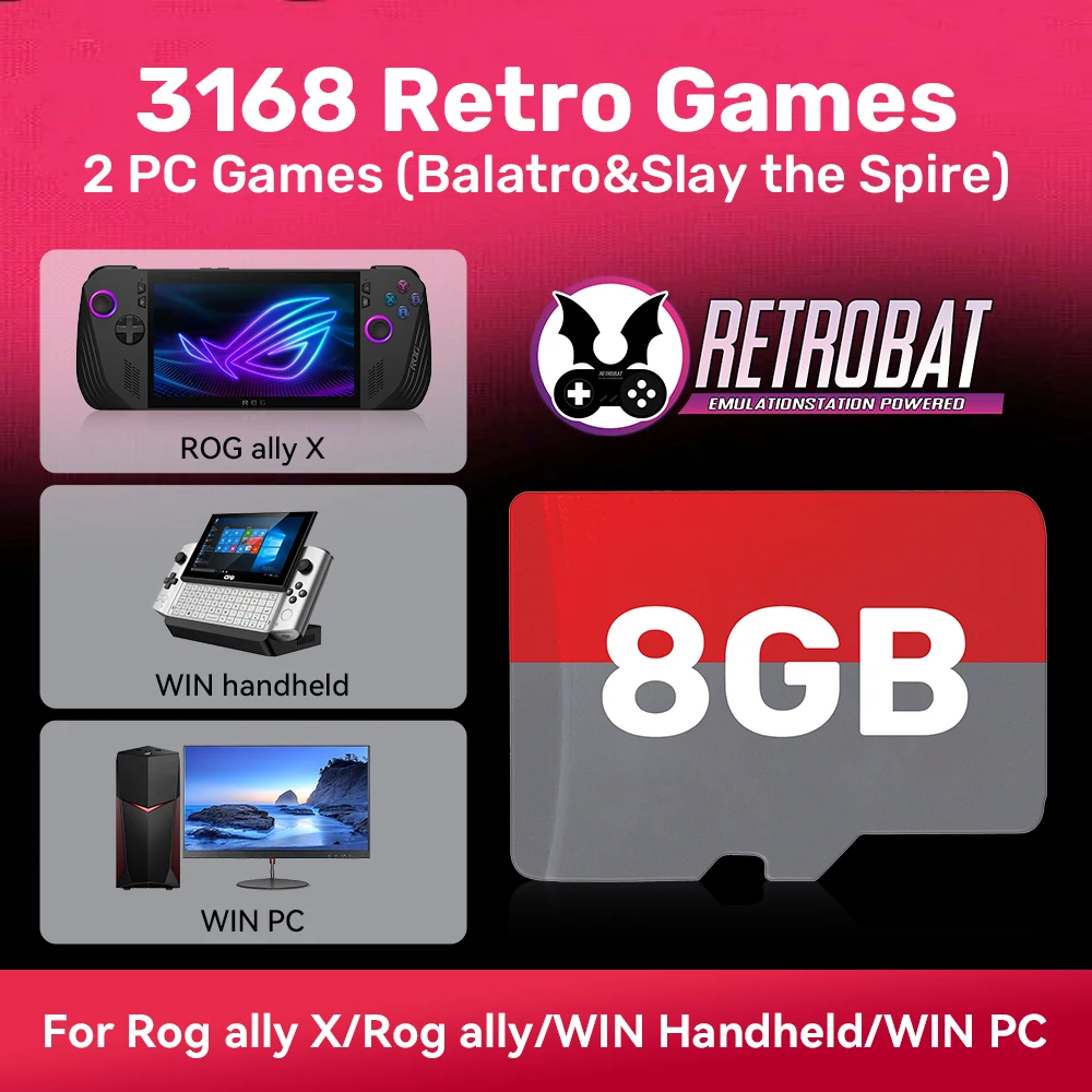Scheda TF da gioco con giochi retrò 3168 e 2 giochi per PC per Rog Ally/Rog Ally X/GPD WIN4/LEGION GO/WIN PC e laptop Scheda da gioco da 8 GB Plug & Play 1