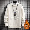 Mens Winter Thicken Fleece Warm Sweater Mens Fashion Casual Round Neck Bear Print Knitted Pullover Street Outdoor Sweatshirt 4XL 1