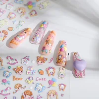 1 Sheet 5D Realistic Relief Funny Cute Bear Rabbit Party Girls Adhesive Nail Art Stickers Decals Manicure Accessories Charms 2