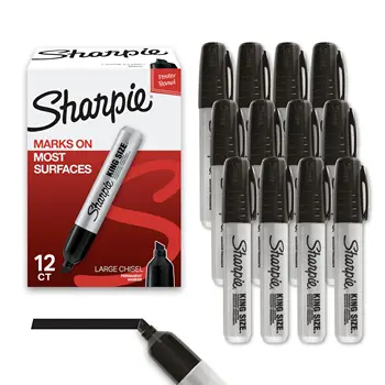 Pennarelli permanenti Sharpie King Size, punta a scalpello, neri, confezione da 12 - Pennarelli spessi per poster, resistenti per uso professionale e industriale