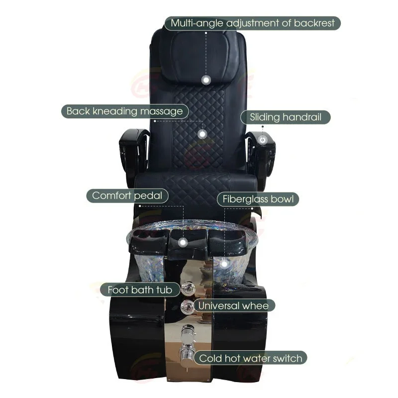Luxury Black Spa Massage Chair Manicure Electric Throne Foot Bath Pedicure Chair Salon Furniture