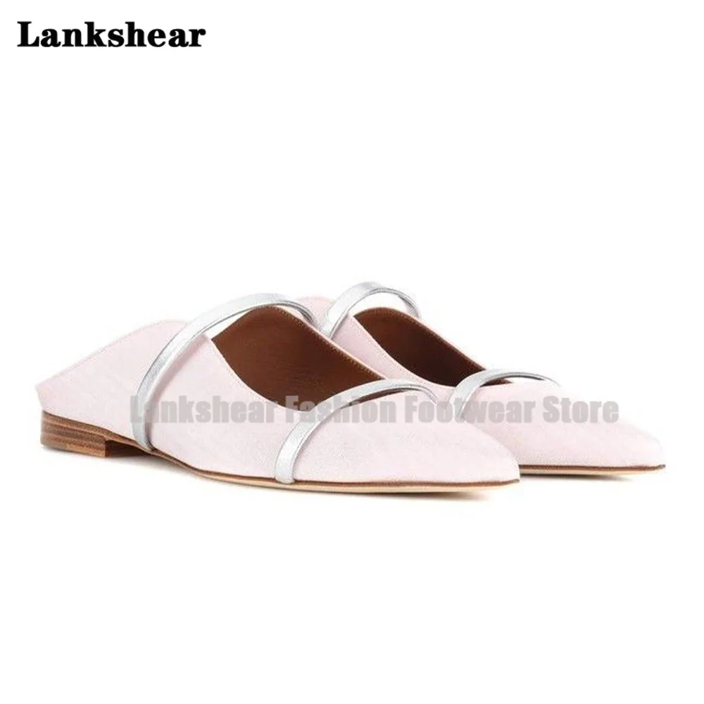 Double Straps Flats Slippers Women Mules Pointed Toe Flats Mules Shallow Narrow Bands Ladies Beach Shoes Tendencia Zapatos Mujer 3
